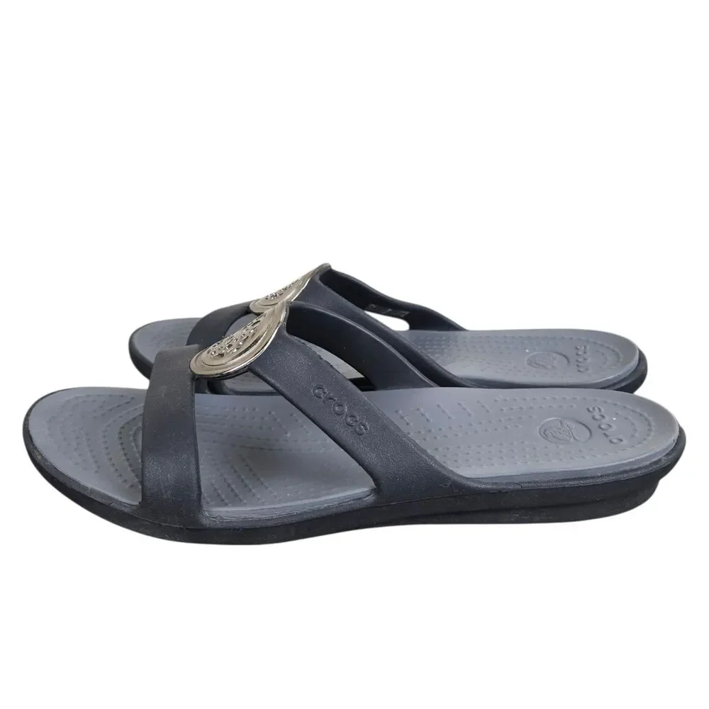 Crocs Sanrah Circle Slides Sandals Sz 11 Dark Gray Comfort ResortWear